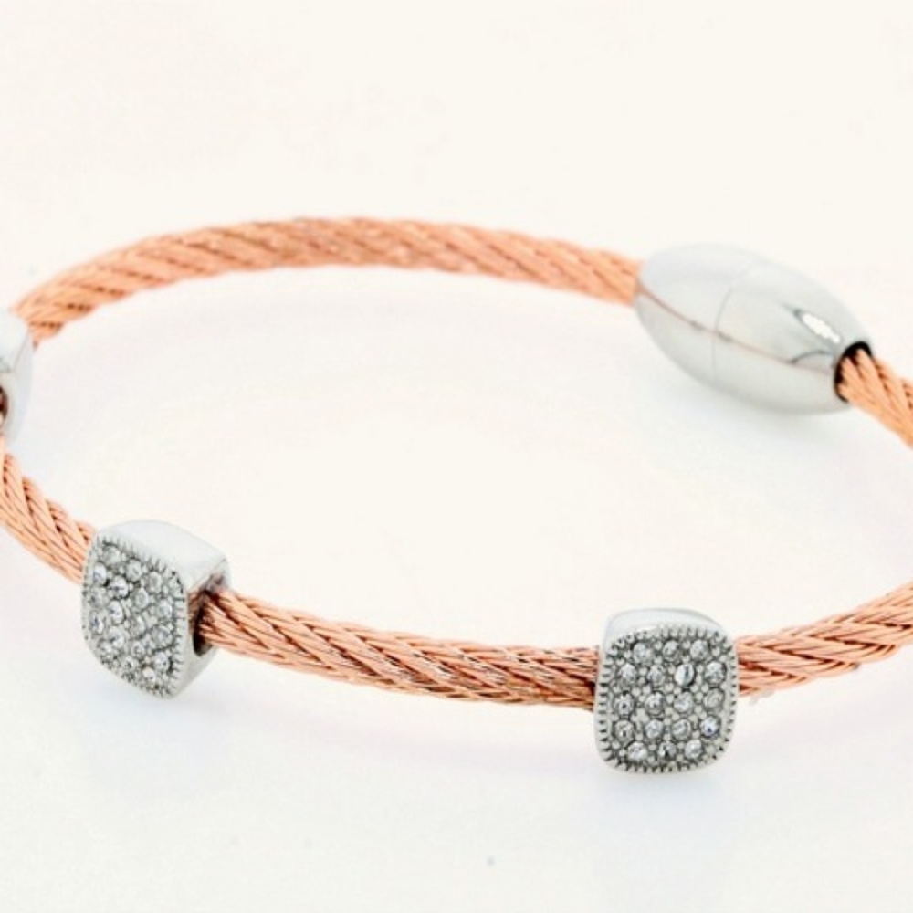 Two-Tone White Cubic Zirconia Cable Bangle